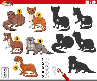 Hayvan karakterli resimlerin doğru gölgelerini bulmanın çizgi film çizimi.