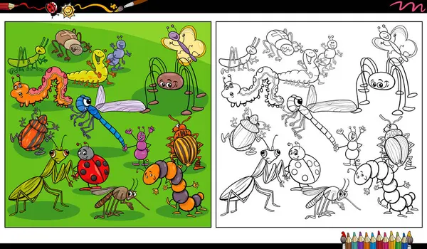 cartoon illustration of insects animal comic characters coloring page