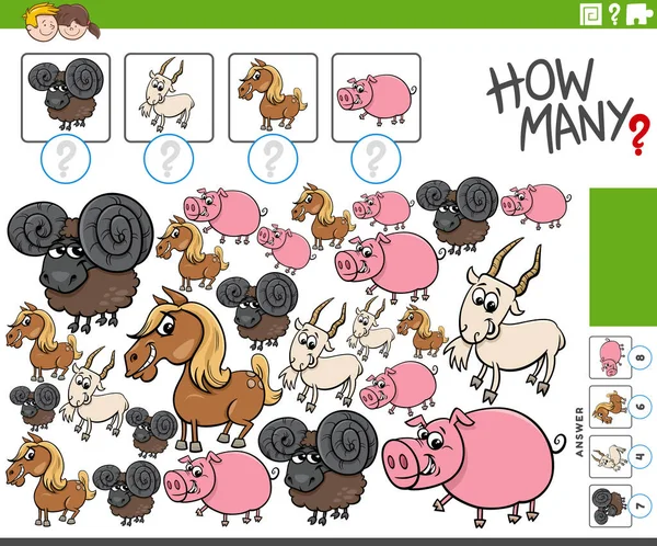 Tecknad Illustration Utbildningsräkningsverksamhet Med Seriefigurer För Husdjur — Stock vektor