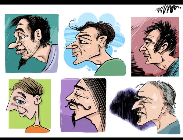 Skizze Cartoon Illustration Von Menschen Charaktere Karikatur Profile Portraits Set — Stockvektor