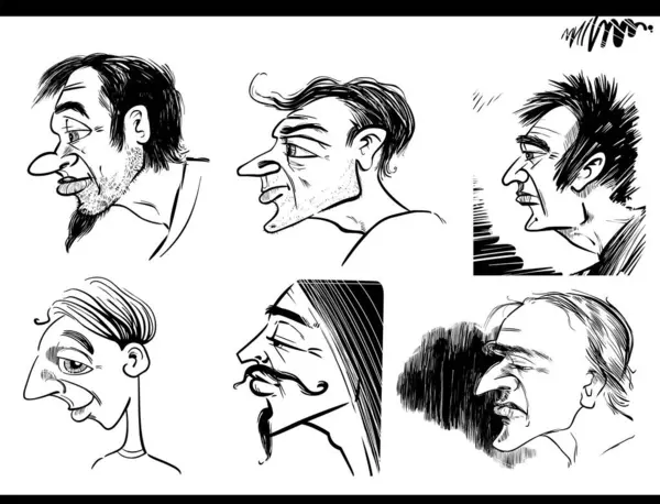 Schwarz Weiße Skizze Cartoon Illustration Von Menschen Charaktere Karikatur Porträts — Stockvektor