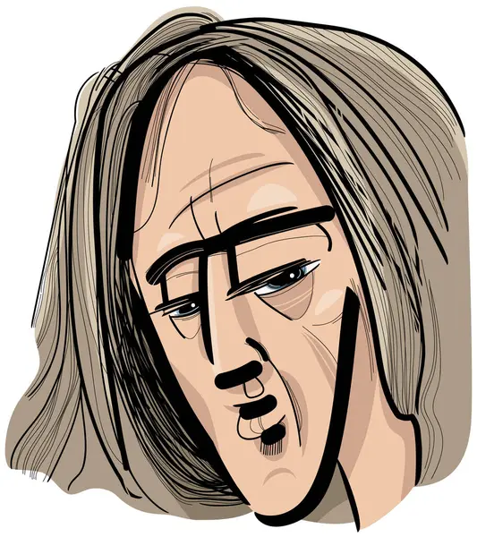 Gambar Karikatur Ilustrasi Karakter Pria Dewasa Dengan Rambut Panjang - Stok Vektor