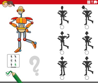 Robot karakterli gölge eğitim oyununun doğru resmini bulmanın çizgi film çizimi