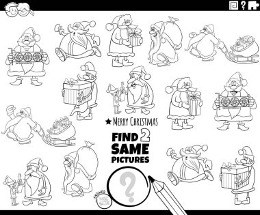 Noel Baba 'nın Noel Baba karakterleri boyama sayfasında aynı iki eğitici resim bulmanın siyah beyaz karikatür çizimi