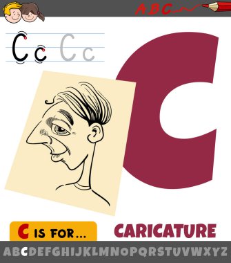 Alfabedeki karikatürlü C harfinin eğitici çizimi
