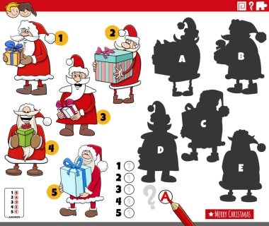 Noel zamanı Noel Baba karakterleriyle oynadığımız eğitici oyun için doğru gölgeleri bulmanın çizgi film çizimi