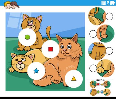 Eğitimin çizgi film çizimi, komik kedilerin hayvan karakterleriyle yapboz oyununun parçalarıyla uyuşuyor.