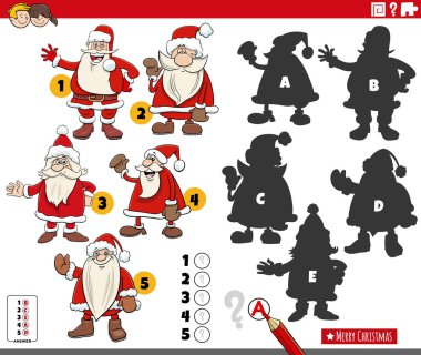 Çizgi film çizimleri Noel zamanı Noel Baba karakterlerinin resimlerindeki eğitici aktivitelerin doğru gölgelerini bulduklarını gösteriyor.