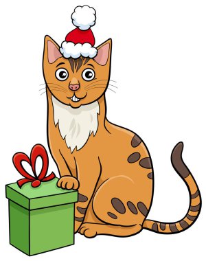 Kedi karakterinin Noel zamanı mevcut çizgi film çizimi