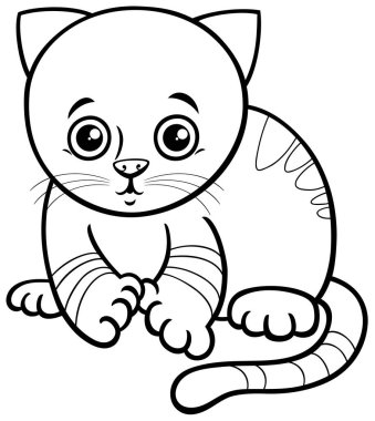 Şirin kedi yavrusu çizgi roman karakteri renklendirme sayfasının siyah beyaz çizimi