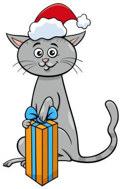 Kedi karakterinin Noel zamanı mevcut çizgi film çizimi