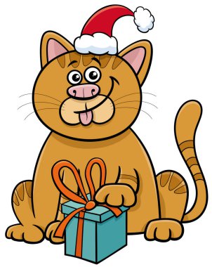 Noel zamanı kedi karakterinin çizgi film çizimi