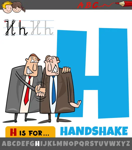 Educational Cartoon Illustration Letter Alphabet Handshake Word — Stock Vector