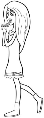 Tatlı kız ya da genç kadın karakter boyama sayfasının çizgi film çizimi