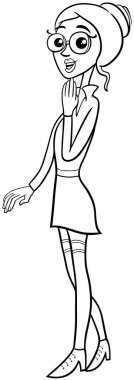 Komik, genç, şaşırmış kadın ya da kız çizgi roman karakteri boyama sayfasının çizimi