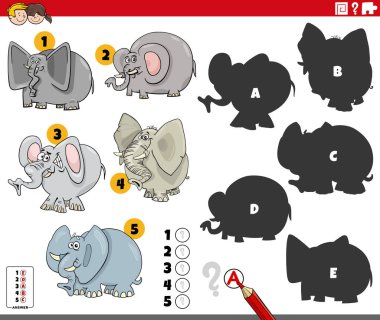 Fillerin hayvan karakterleriyle ilgili eğitici aktivitelerin doğru gölgelerini bulmanın çizgi film çizimi