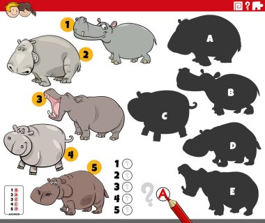 Suaygırı hayvan karakterleriyle yapılan eğitimsel aktivitelerin doğru gölgelerini bulmanın çizgi film çizimi