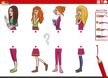 Genç kadın karakterlerle eşleşen resimlerin eğitimsel aktivitelerinin çizgi film çizimi