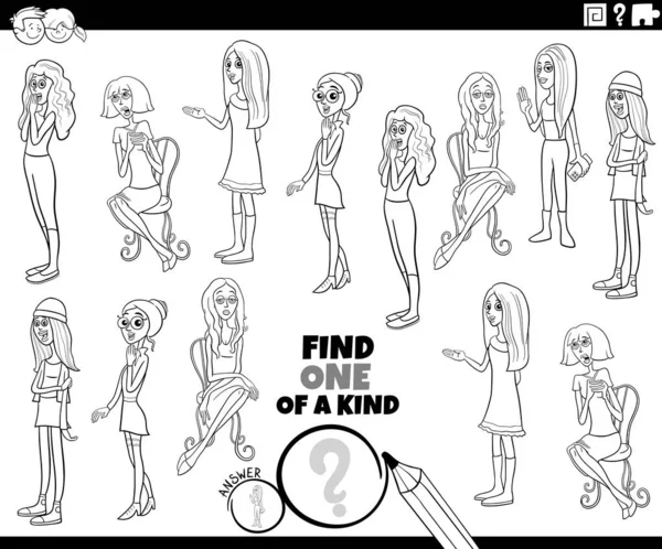 Genç kadın karakter boyama sayfasının yer aldığı bir tür resim eğitim aktivitesi bulmanın çizgi film çizimi