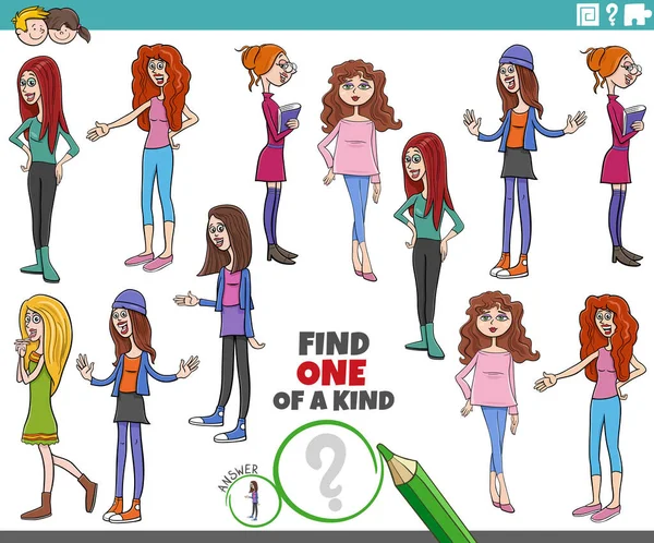 Genç kadın karakterlerin oynadığı eğitici oyunlardan birini bulmanın karikatür çizimi
