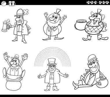 Aziz Patrick Günü 'nde Leprikon karakterlerinin çizgi filmi renklendirme sayfası