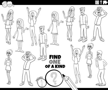 Çizgi film illüstrasyonu, gençlerin karakter boyama sayfalarının olduğu bir resim eğitim oyunu bul