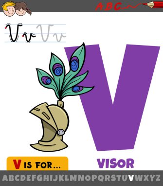 Ortaçağ kasklı alfabedeki V harfinin eğitici çizimi