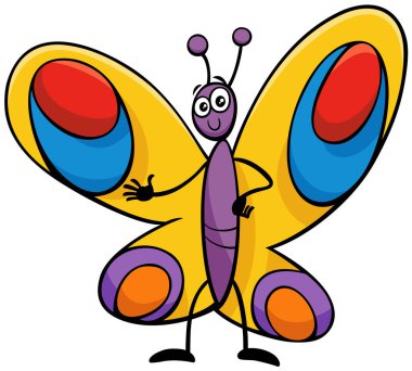 Cartoon illustration of funny butterfly insect animal character