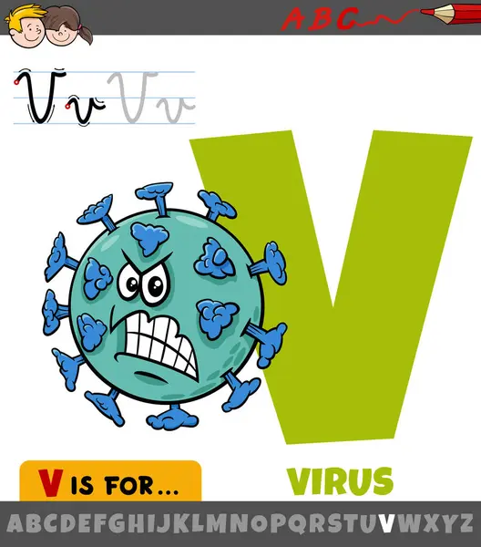 带有病毒字符字母V的教育卡通画 免版税图库矢量图片