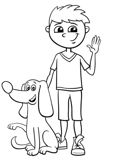 Γελοιογραφία Εικονογράφηση Του Χαρακτήρα Αστείο Αγόρι Σκυλί Χρωματισμού Σελίδα Του — Διανυσματικό Αρχείο