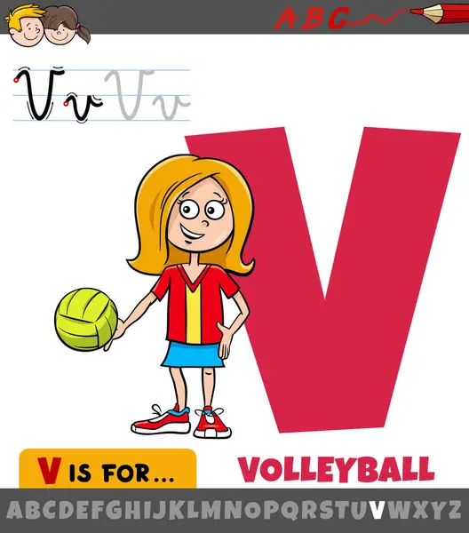 Dibujos Animados Educativos Ilustración Letra Del Alfabeto Con Deporte Voleibol Gráficos Vectoriales