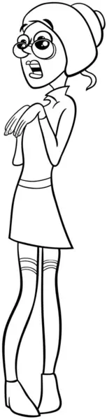 Dibujos Animados Ilustración Chica Sorprendida Asustada Joven Personaje Cómico Página — Vector de stock