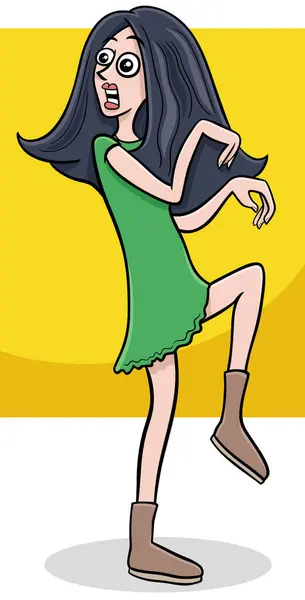 Γελοιογραφία Εικονογράφηση Του Έκπληκτος Φοβισμένος Κορίτσι Νεαρή Γυναίκα Κωμικό Χαρακτήρα Εικονογράφηση Αρχείου