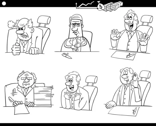 Dibujos Animados Ilustración Empresarios Divertidos Personajes Jefe Para Colorear Página Ilustración De Stock