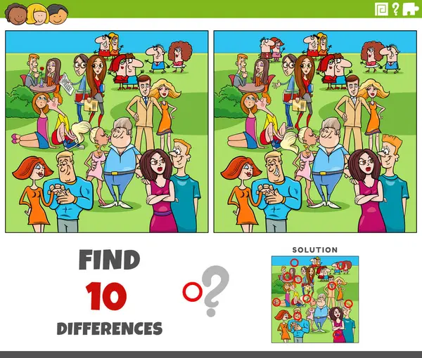 Ilustrasi Kartun Menemukan Perbedaan Antara Gambar Permainan Pendidikan Dengan Pasangan - Stok Vektor