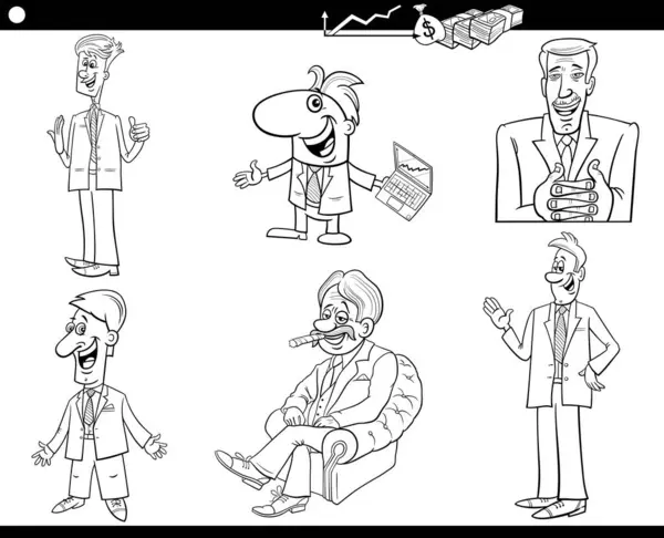 Dibujos Animados Ilustración Hombres Negocios Personajes Negocios Conjunto Para Colorear Vector De Stock