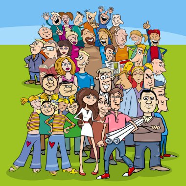 Kalabalıktaki karakterlerin çizgi film çizimi