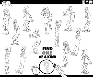 Şaşırmış gençlerin karakter boyama sayfalarının olduğu bir resim eğitim oyunu bul.