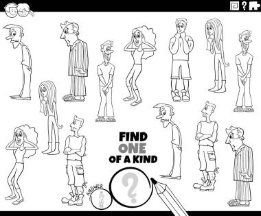 Karikatür çizimi, şaşırmış gençlerin resimli eğitim aktivitelerinden birini bul. Karakterleri renklendir.