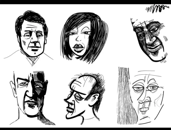 Schwarz Weiß Künstlerische Skizze Cartoon Illustration Von Menschen Charaktere Karikaturen — Stockvektor