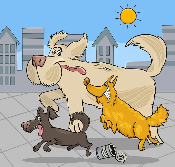 Illustrazione Cartone Animato Cani Corsa Felice Gruppo Personaggi Animali Vettoriale Stock