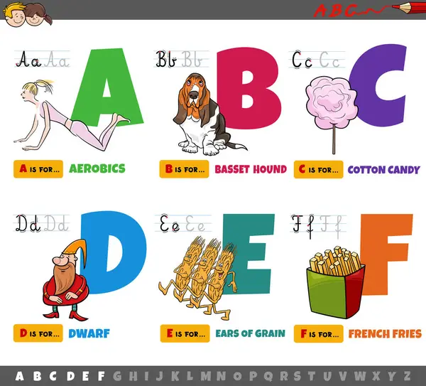 Ilustrasi Kartun Huruf Kapital Dari Alfabet Pendidikan Diatur Untuk Membaca - Stok Vektor