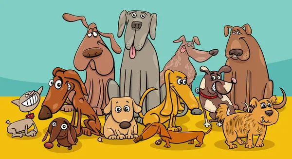 Мультяшна Ілюстрація Смішних Собак Цуценят Тварин Персонажів Групи Вдома Ліцензійні Стокові Ілюстрації