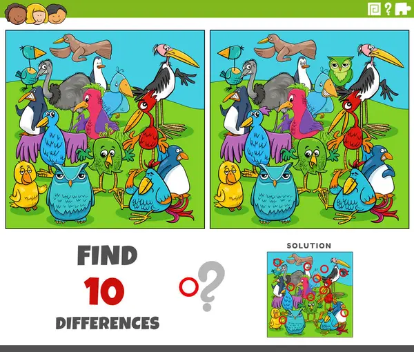 Cartoon Ilustrace Nalezení Rozdílů Mezi Obrázky Vzdělávací Činnost Ptáky Zvířecí Royalty Free Stock Ilustrace