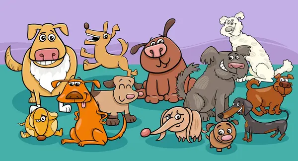 Ilustrasi Kartun Dari Anjing Lucu Dan Anak Anjing Kelompok Karakter - Stok Vektor