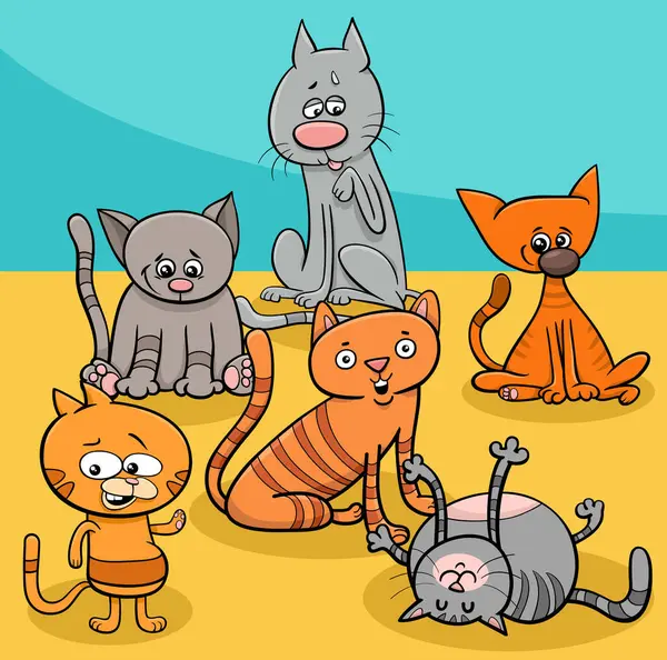 Illustrazione Cartone Animato Gatti Divertenti Personaggi Animali Comici Casa — Vettoriale Stock