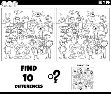 Oyuncu çocuk karakterleri grup boyama sayfası ile resim eğitimsel etkinlik arasındaki farkları bulmanın çizgi film çizimi