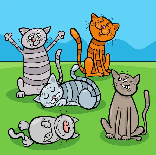 Ilustrasi Kartun Dari Kucing Lucu Dan Kucing Karakter Hewan Komik - Stok Vektor