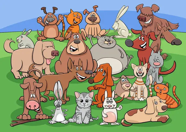Dibujos Animados Ilustración Gatos Perros Conejos Animales Personajes Grupo Vector De Stock
