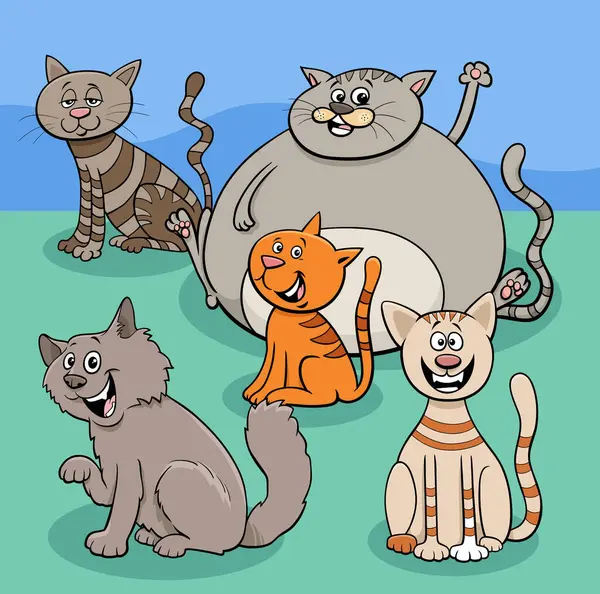 Illustrazione Dei Cartoni Animati Gatti Gattini Felici Personaggi Animali Comici — Vettoriale Stock